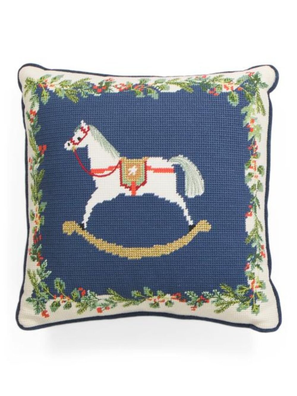 MARTHA STEWART 14x14 Vintage Rocking Horse Needlepoint Pillow